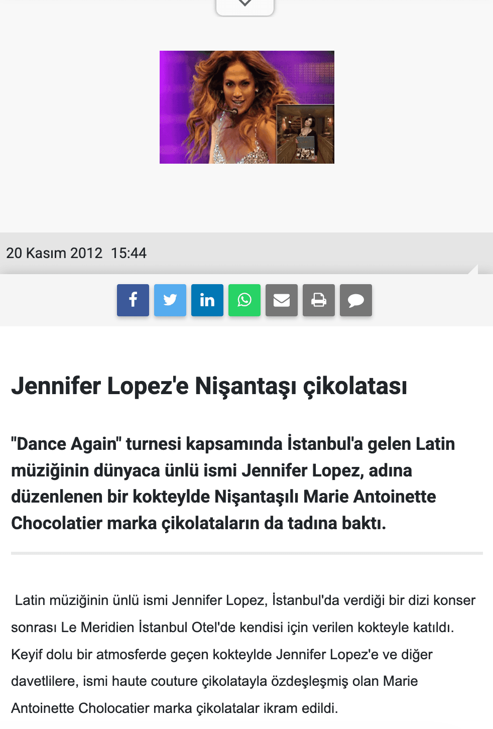 Şişli Gazetesi — Jennifer Lopez'e Nişantaşı Çikolatası
